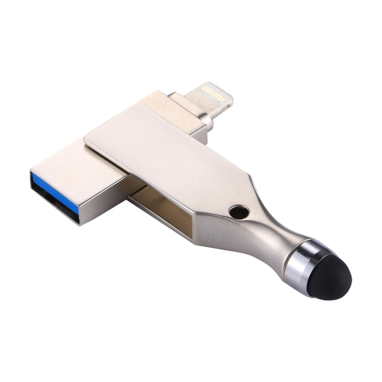 RQW-10E 2 in 1 USB 2.0 & 8 Pin 128GB Flash Drive with Stylus Pen, for iPhone & iPad & iPod & Most Android Smartphones & PC Computer