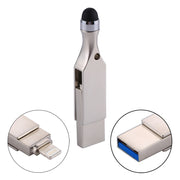 RQW-10E 2 in 1 USB 2.0 & 8 Pin 16GB Flash Drive with Stylus Pen, for iPhone & iPad & iPod & Most Android Smartphones & PC Computer