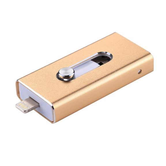 RQW-02 3 in 1 USB 2.0 & 8 Pin & Micro USB 64GB Flash Drive(Gold)