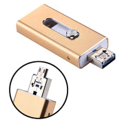 RQW-02 3 in 1 USB 2.0 & 8 Pin & Micro USB 64GB Flash Drive(Gold)