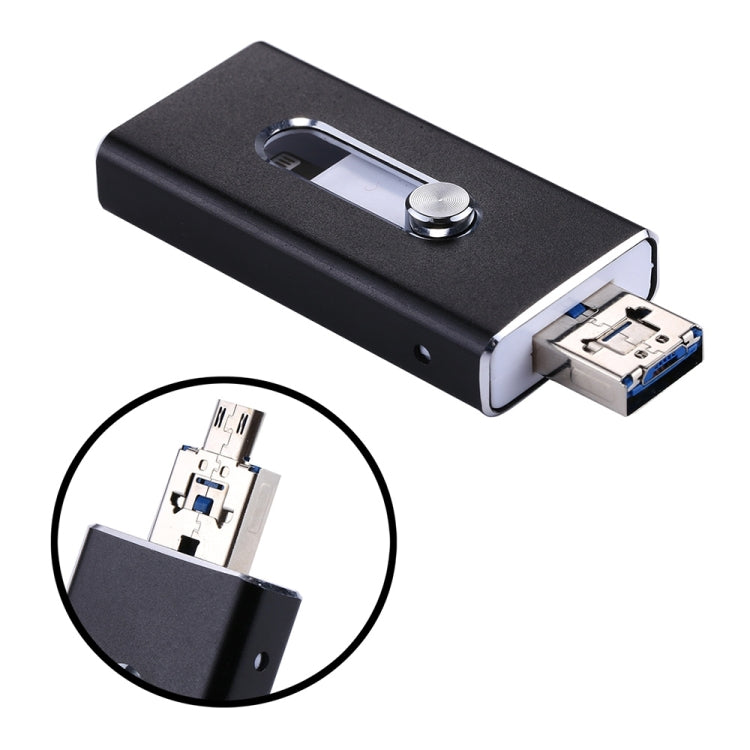 RQW-02 3 in 1 USB 2.0 & 8 Pin & Micro USB 128GB Flash Drive(Black)