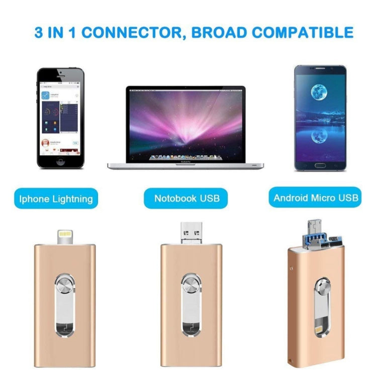 RQW-02  3 in 1 USB 2.0 & 8 Pin & Micro USB 16GB Flash Drive(Blue)