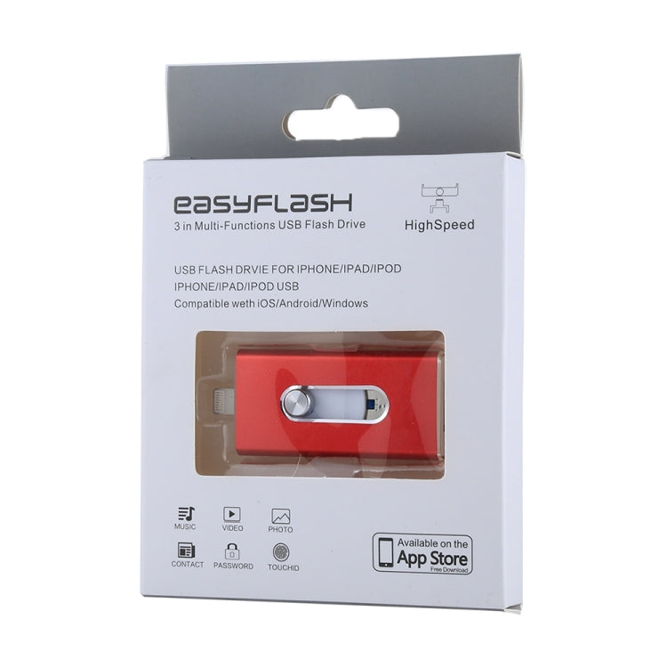 RQW-02  3 in 1 USB 2.0 & 8 Pin & Micro USB 16GB Flash Drive(Red)