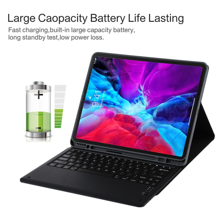 T129 Detachable Bluetooth Black Keyboard Microfiber Leather Tablet Case for iPad Pro 12.9 inch (2020), with Holder (Dark Green)