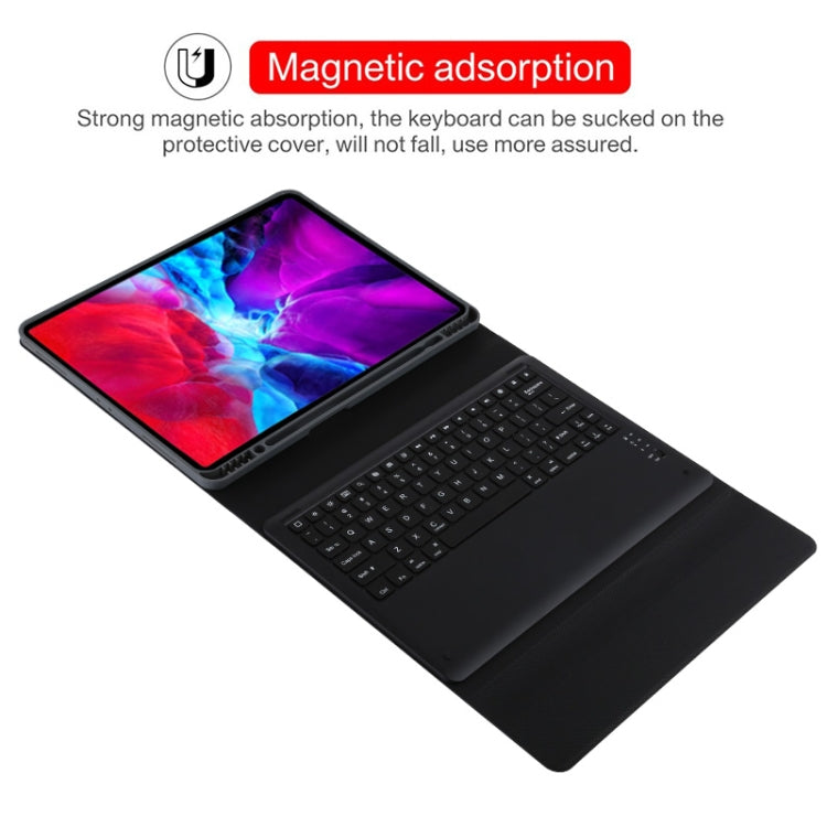 T129 Detachable Bluetooth Black Keyboard Microfiber Leather Tablet Case for iPad Pro 12.9 inch (2020), with Holder (Dark Green)