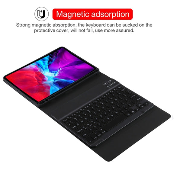 TG11BS Detachable Bluetooth Black Keyboard + Microfiber Leather Tablet Case for iPad Pro 11 inch (2020), with Backlight & Pen Slot & Holder(Black)