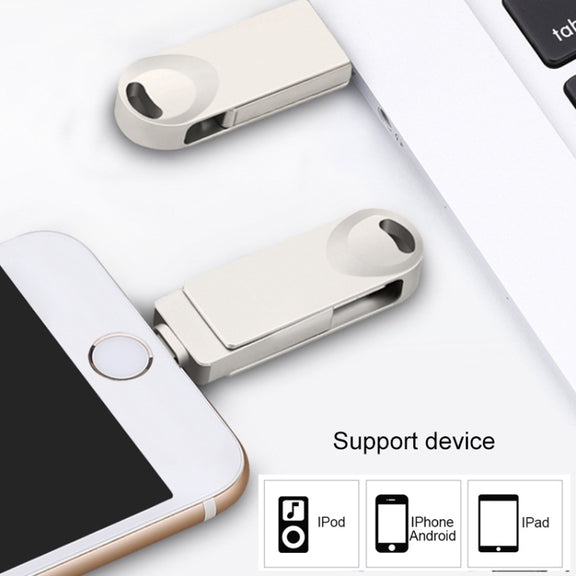 S29 3 in 1 64GB Micro USB + USB + 8 Pin Interface Metal Twister Flash Disk(Silver)