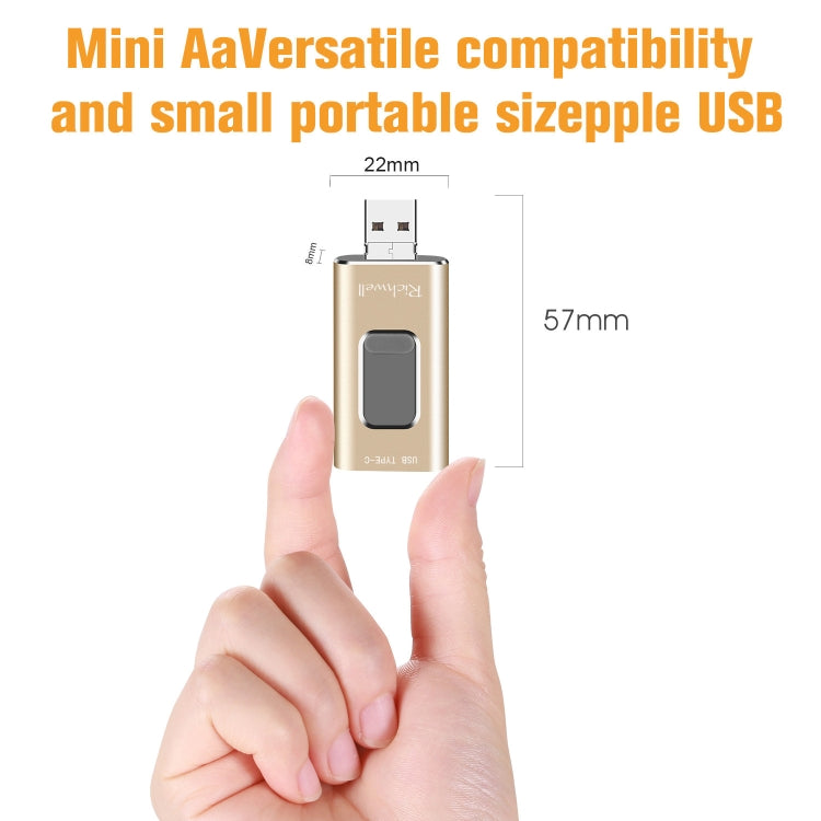 Richwell 3 in 1 16G Type-C + 8 Pin + USB 3.0 Metal Push-pull Flash Disk with OTG Function(Black)