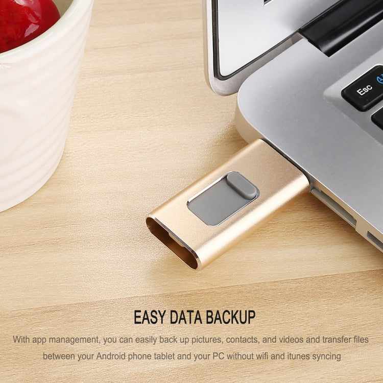 Richwell 3 in 1 64G Type-C + 8 Pin + USB 3.0 Metal Push-pull Flash Disk with OTG Function(Silver)