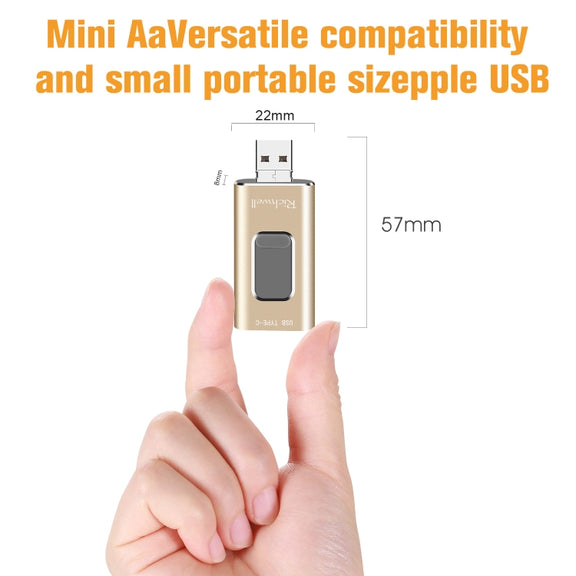 Richwell 3 in 1 128G Type-C + 8 Pin + USB 3.0 Metal Push-pull Flash Disk with OTG Function(Silver)