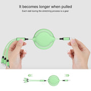 3.5A Liquid Silicone 3 in 1 USB to USB-C / Type-C + 8Pin + Micro USB Retractable Data Syn Charging Cable (Red)