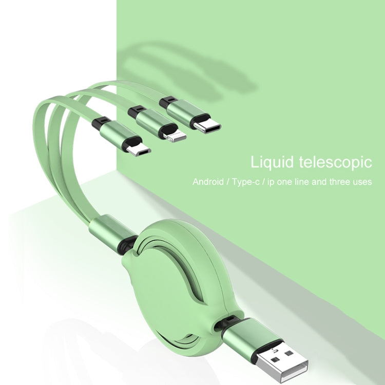 3.5A Liquid Silicone 3 in 1 USB to USB-C / Type-C + 8Pin + Micro USB Retractable Data Syn Charging Cable (Yellow)