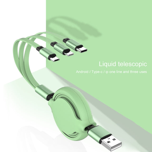 3.5A Liquid Silicone 3 in 1 USB to USB-C / Type-C + 8Pin + Micro USB Retractable Data Syn Charging Cable (Yellow)