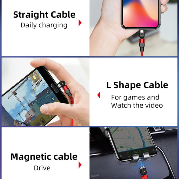 2m 2A Output USB to 8 Pin Nylon Braided Rotate Magnetic Charging Cable(Black)