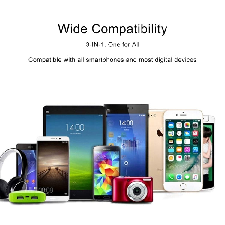 1.2m 3 in 1 USB to USB-C / Type-C + 8Pin + Micro USB Retractable Data Syn Charging Cable (Red)