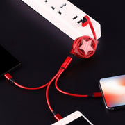 1.2m 3 in 1 USB to USB-C / Type-C + 8Pin + Micro USB Retractable Data Syn Charging Cable (Red)