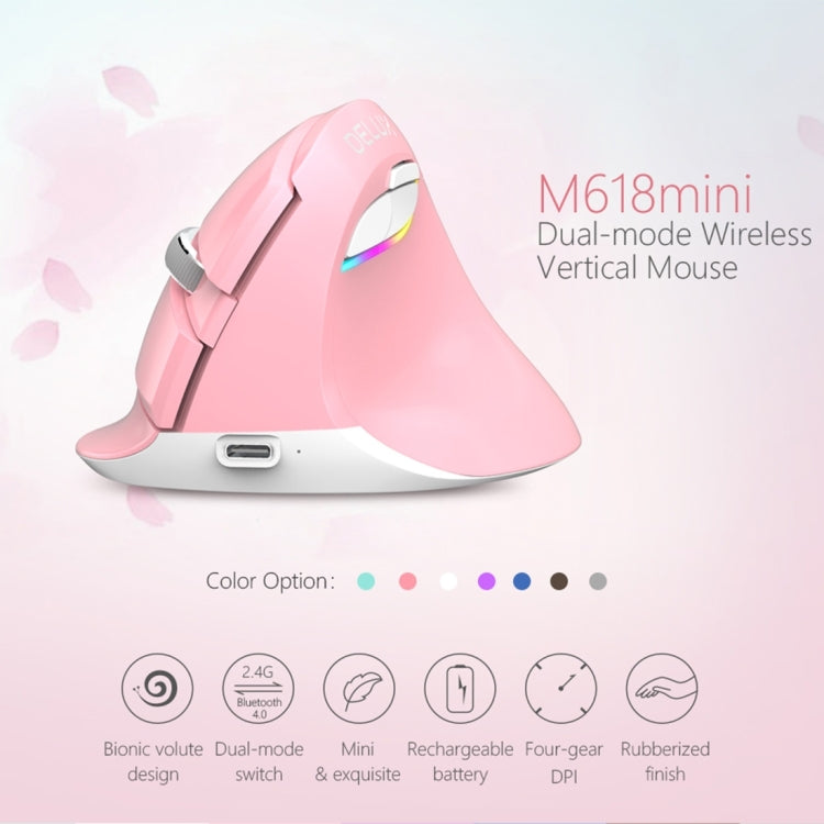 DELUX M618 Mini 2.4G Wireless 2400DPI USB Rechargeable Ergonomic Vertical Mouse (Blue)