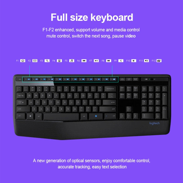 Logitech MK345 Wireless Full-size Keyboard + 2.4GHz 1000DPI Wireless Optical Mouse Set with Nano Receiver(Black)