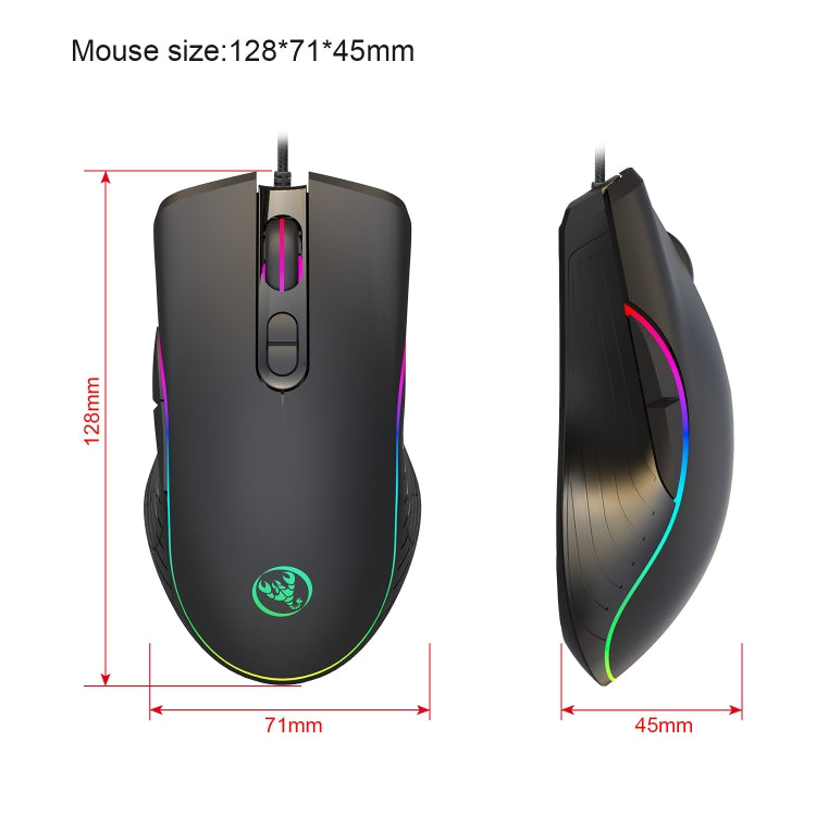 HXSJ A867 USB 6400DPI Four-speed Adjustable RGB Illuminate Wired E-sport Gaming Mouse, Length: 1.5m