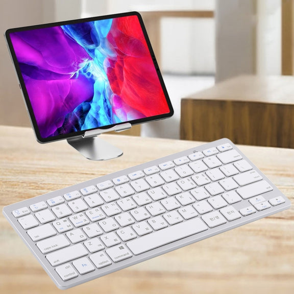 WB-8022 Ultra-thin Wireless Bluetooth Keyboard for iPad, Samsung, Huawei, Xiaomi, Tablet PCs or Smartphones, Ko Language Keys(Silver)