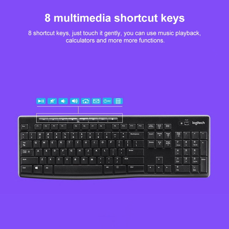 Logitech K270 Single Wireless Ultra-thin Silent Keyboard (Black)