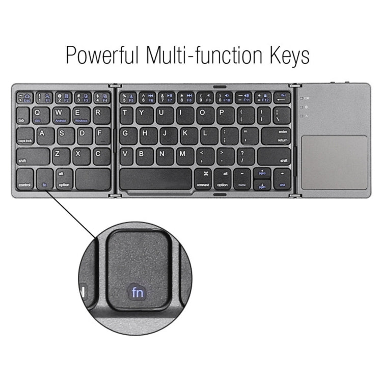 B033 Rechargeable 3-Folding 64 Keys Bluetooth Wireless Keyboard with Touchpad(Silver)