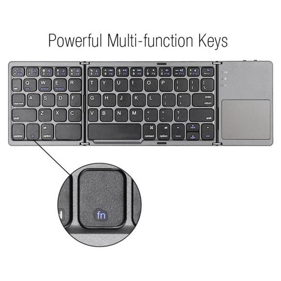 B033 Rechargeable 3-Folding 64 Keys Bluetooth Wireless Keyboard with Touchpad(Silver)