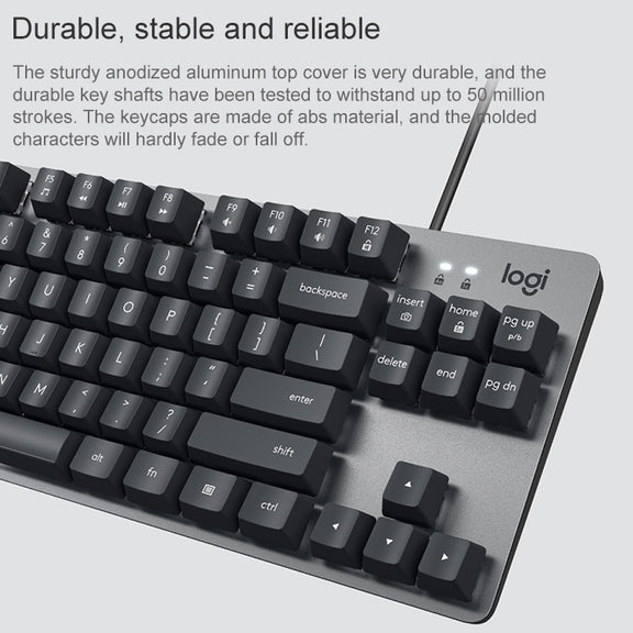 Logitech K835 Mini Mechanical Wired Keyboard, Green Shaft (White)