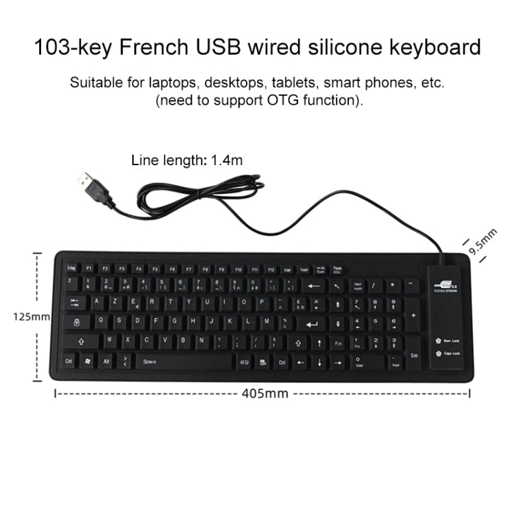 103 Key French USB Wired Silicone Water-resistant Keyboard Desktop Notebook Keyboard, Cable Length: 1.5m