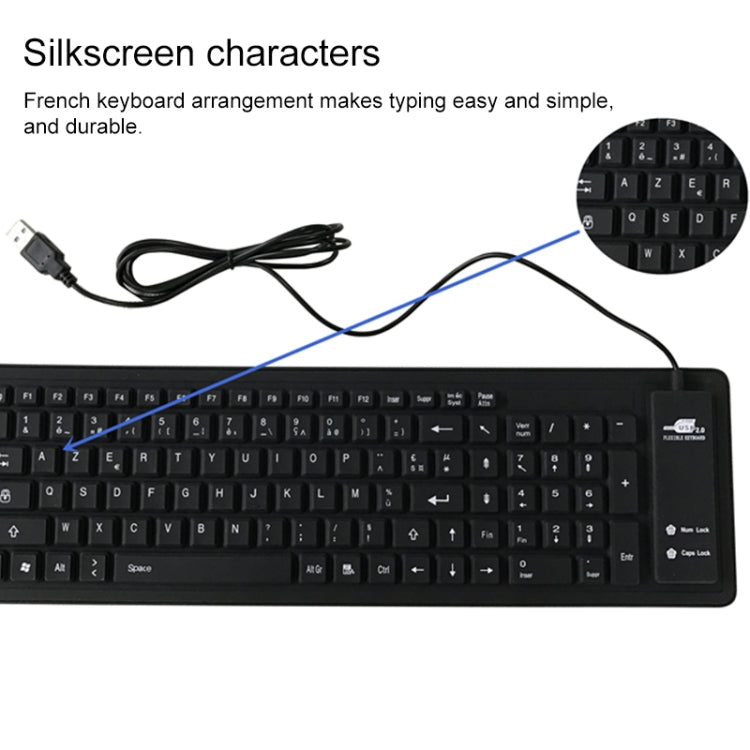 103 Key French USB Wired Silicone Water-resistant Keyboard Desktop Notebook Keyboard, Cable Length: 1.5m
