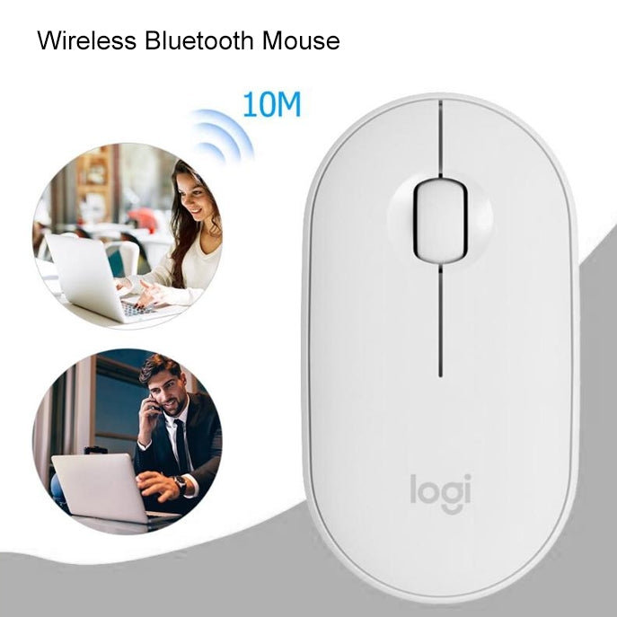 Logitech Pebble Cobblestone Shape Thin 3-keys 1000DPI Mute Wireless Bluetooth Optical Mouse, Wireless Range: 10m (Black)