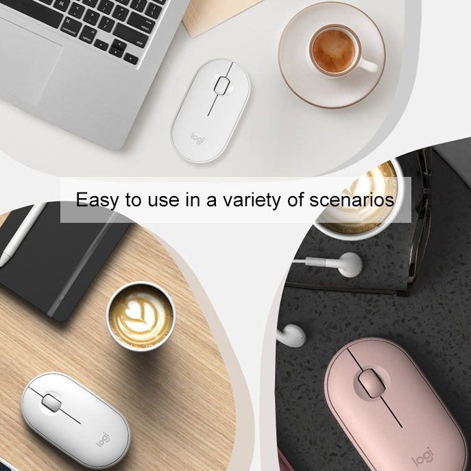 Logitech Pebble Cobblestone Shape Thin 3-keys 1000DPI Mute Wireless Bluetooth Optical Mouse, Wireless Range: 10m (Black)