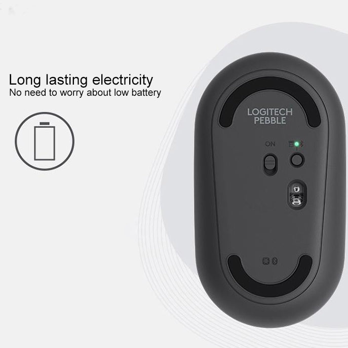 Logitech Pebble Cobblestone Shape Thin 3-keys 1000DPI Mute Wireless Bluetooth Optical Mouse, Wireless Range: 10m (Black)