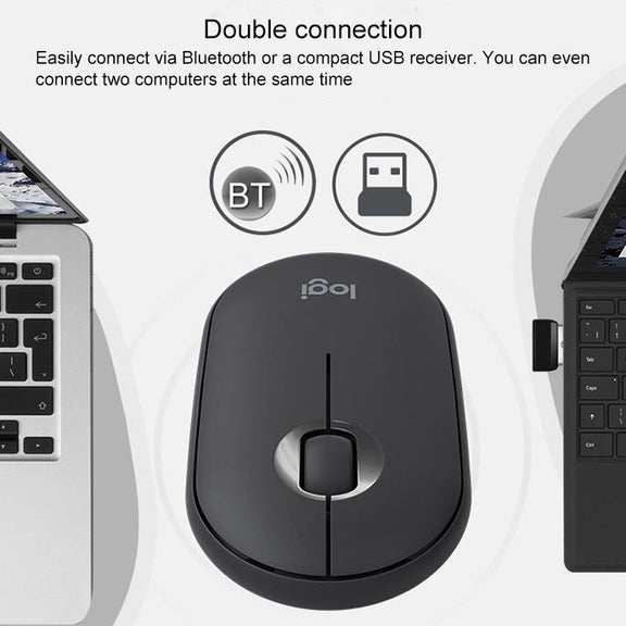 Logitech Pebble Cobblestone Shape Thin 3-keys 1000DPI Mute Wireless Bluetooth Optical Mouse, Wireless Range: 10m (White)