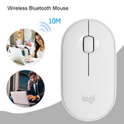 Logitech Pebble Cobblestone Shape Thin 3-keys 1000DPI Mute Wireless Bluetooth Optical Mouse, Wireless Range: 10m (White)