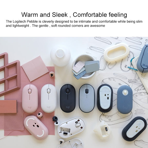 Logitech Pebble Cobblestone Shape Thin 3-keys 1000DPI Mute Wireless Bluetooth Optical Mouse, Wireless Range: 10m (White)