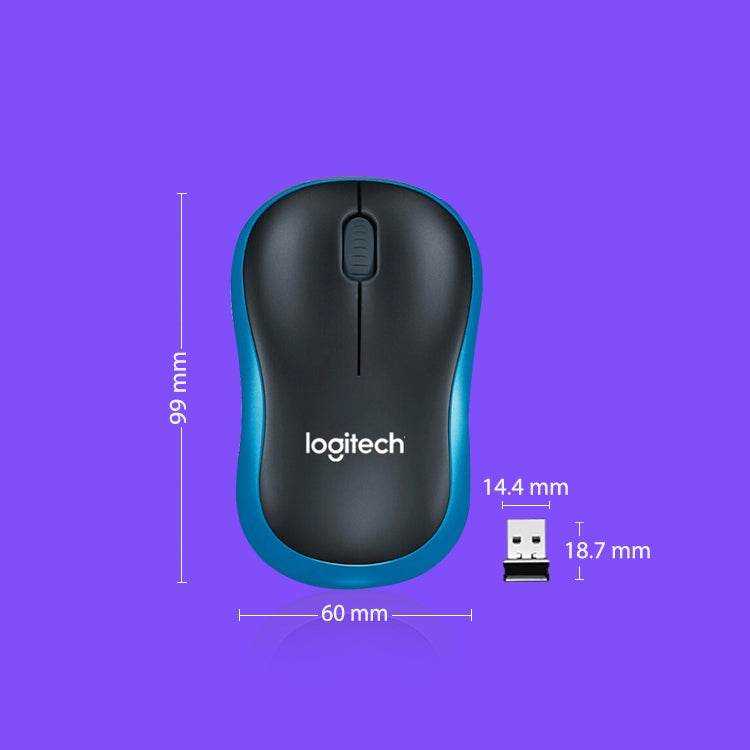 Logitech M186 Wireless Mouse Office Power Saving USB Laptop Desktop Computer Universal (Black Blue)