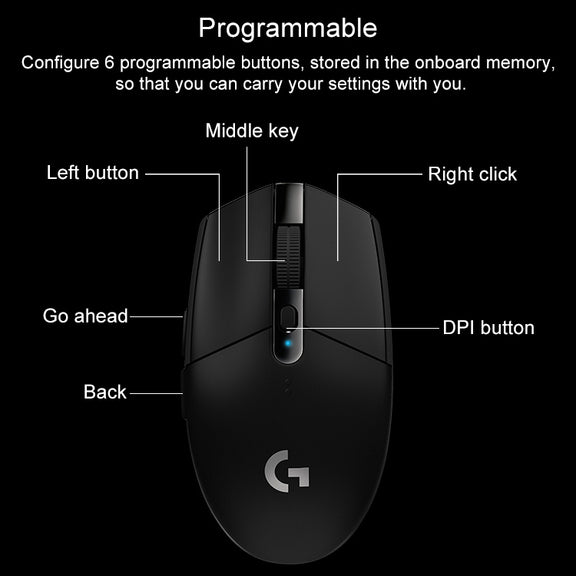 Logitech G304 LIGHTSPEED 12000 DPI 6 Programmable Buttons HERO Sensor Wireless Gaming Mouse (Black)