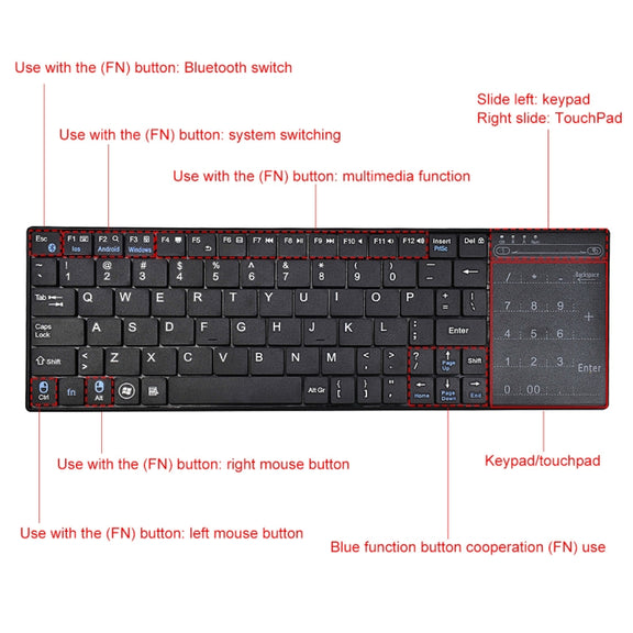 K-07 ABS Wireless Chargeable Bluetooth Touch Keyboard(Black)