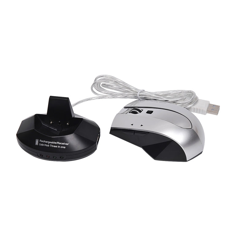 MZ-011 2.4GHz 1600DPI Wireless Rechargeable Optical Mouse with HUB Function(Black Silver)