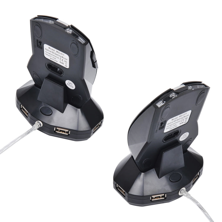 MZ-011 2.4GHz 1600DPI Wireless Rechargeable Optical Mouse with HUB Function(Black)