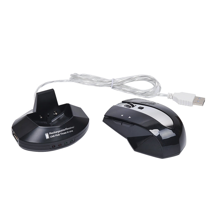 MZ-011 2.4GHz 1600DPI Wireless Rechargeable Optical Mouse with HUB Function(Black)