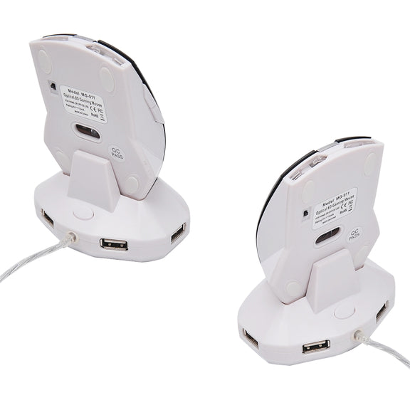 MZ-011 2.4GHz 1600DPI Wireless Rechargeable Optical Mouse with HUB Function(White + Royal Blue)