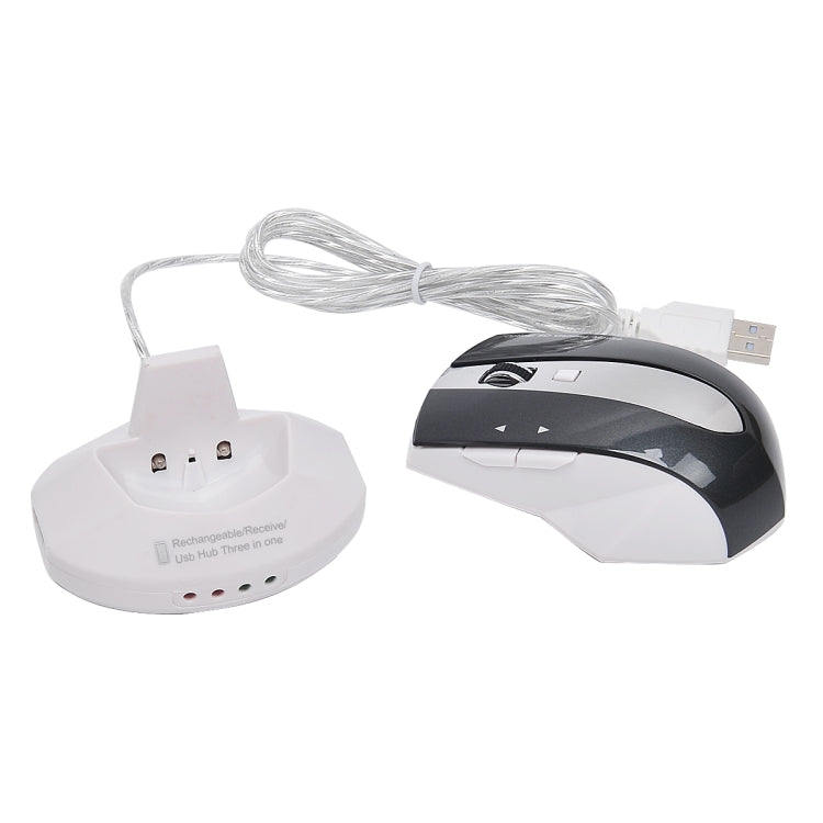 MZ-011 2.4GHz 1600DPI Wireless Rechargeable Optical Mouse with HUB Function(White + Royal Blue)