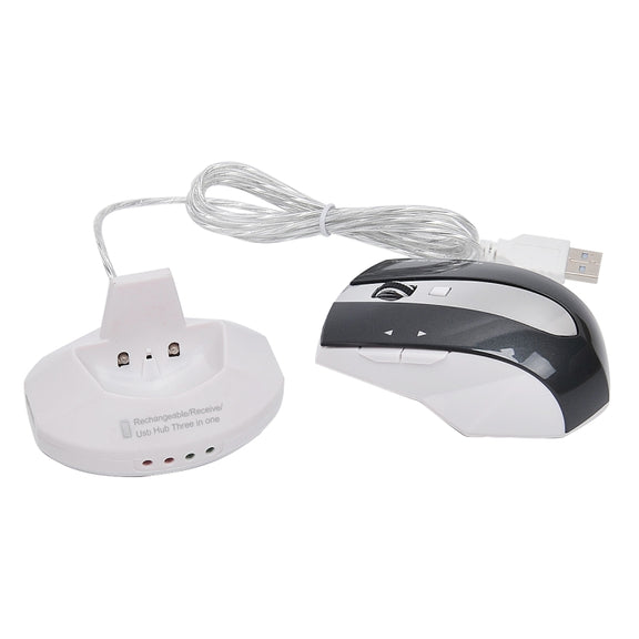 MZ-011 2.4GHz 1600DPI Wireless Rechargeable Optical Mouse with HUB Function(White + Royal Blue)