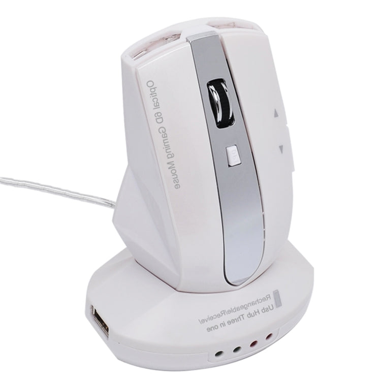MZ-011 2.4GHz 1600DPI Wireless Rechargeable Optical Mouse with HUB Function(Pearl White)