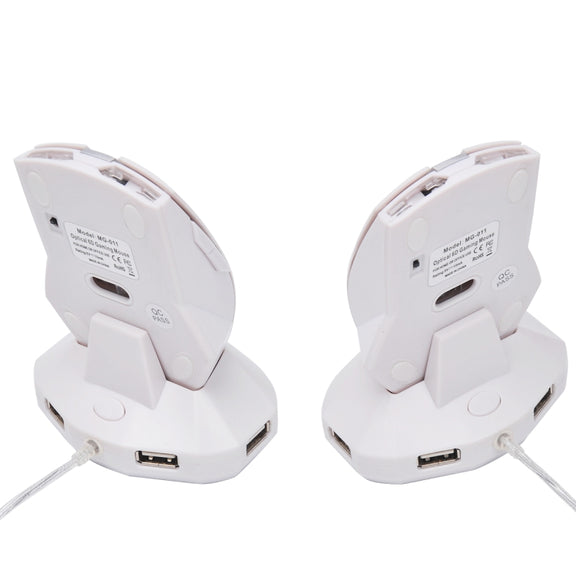 MZ-011 2.4GHz 1600DPI Wireless Rechargeable Optical Mouse with HUB Function(Pearl White)