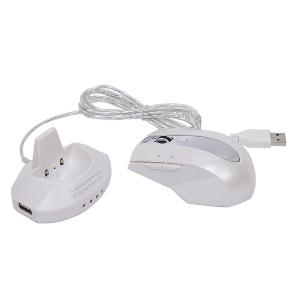 MZ-011 2.4GHz 1600DPI Wireless Rechargeable Optical Mouse with HUB Function(Pearl White)
