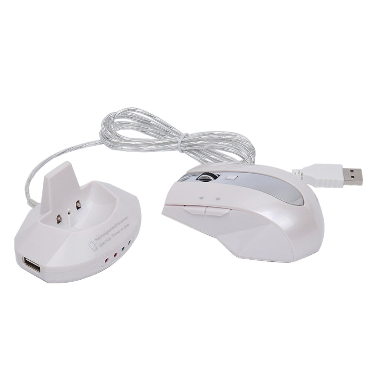 MZ-011 2.4GHz 1600DPI Wireless Rechargeable Optical Mouse with HUB Function(Pearl White)