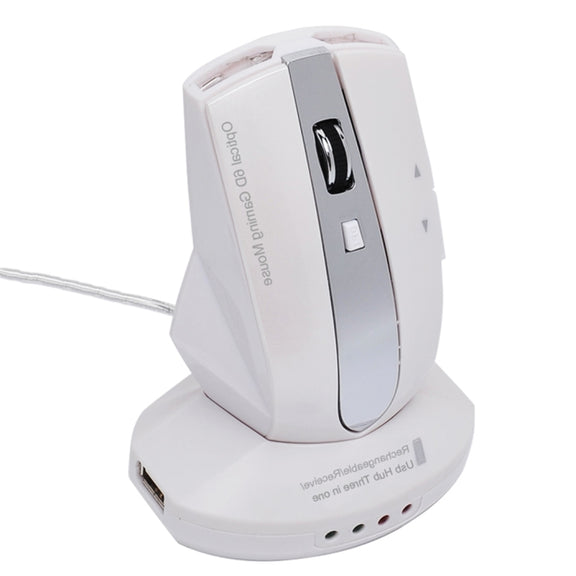MZ-011 2.4GHz 1600DPI Wireless Rechargeable Optical Mouse with HUB Function(Pearl White)